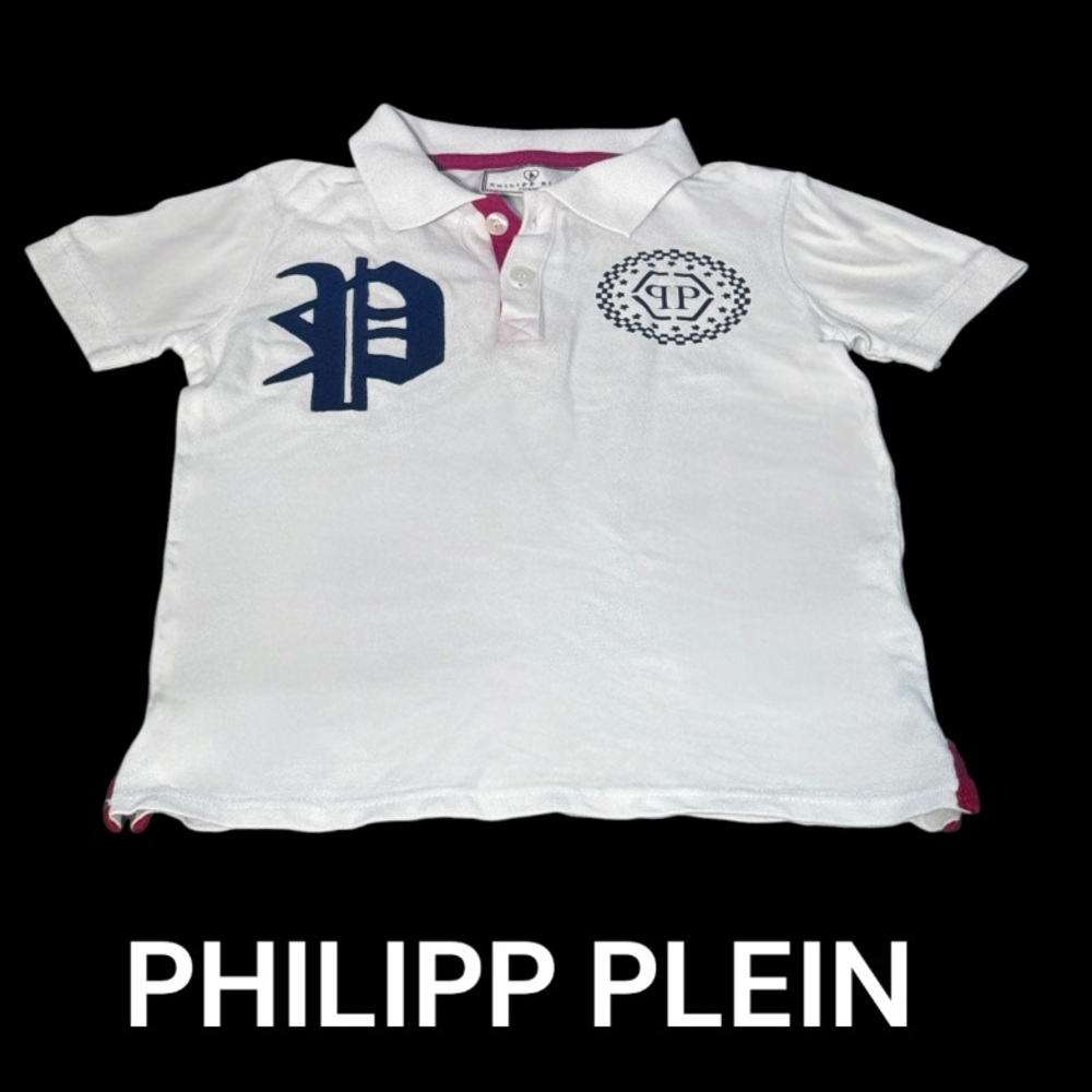 Authentic Philipp Plein signature designer white polo shirt sz boys 7/8